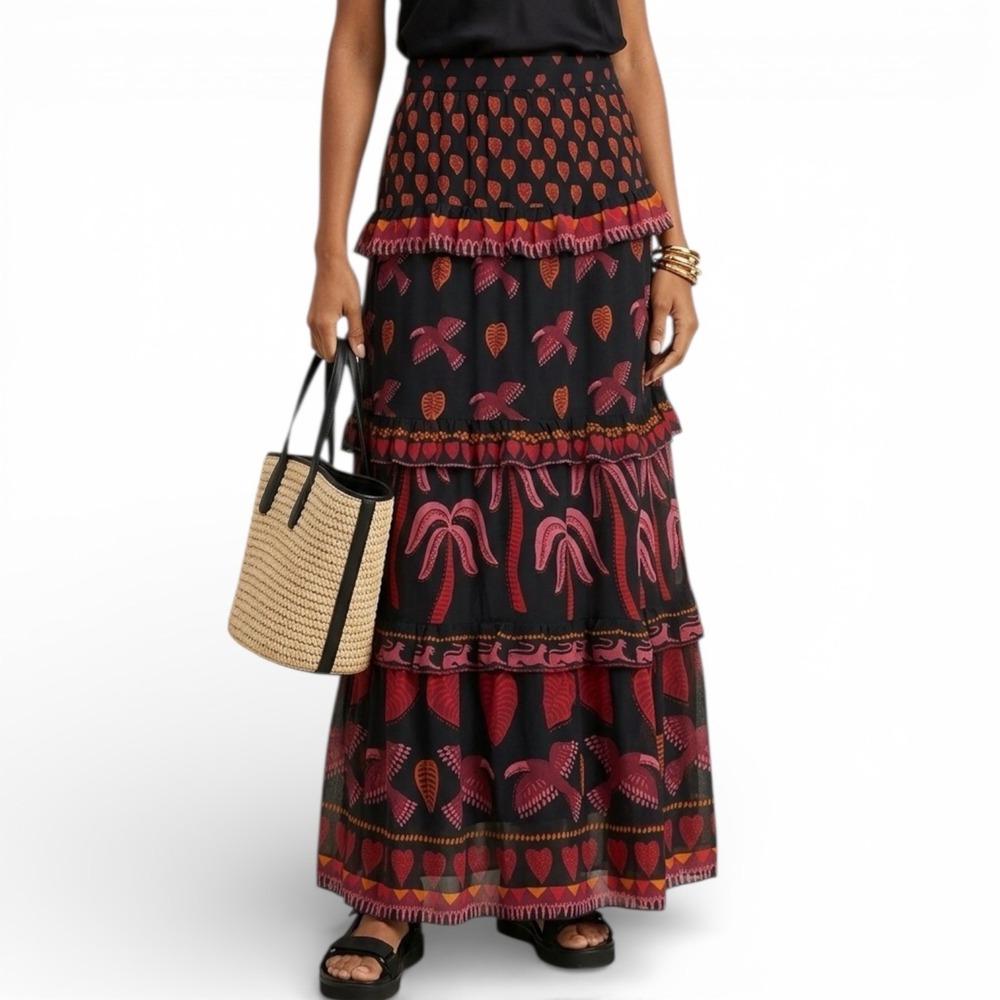 Farm Rio Tiered Maxi Skirt Size Small